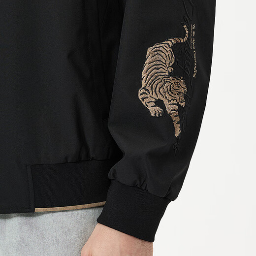 Dances with Wolves Tiger Logo Embroidery Men's Baseball Collar Jacket Easy Care and Versatile Jacket 001 Black L(175)