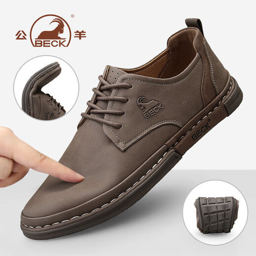 Ram leather shoes for men, genuine leather spring and summer formal business men's shoes, British style trendy men's casual shoes, khaki 40