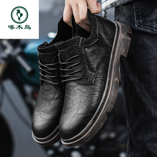 Woodpecker Casual Lederschuhe Britische Business Formale Wear Herrenschuhe 2025 Frühlings- und Herbst neuer trendiger vielseitiger Retro -Socken echte Leder -Freizeitschuhe Schwarz (9920) 39