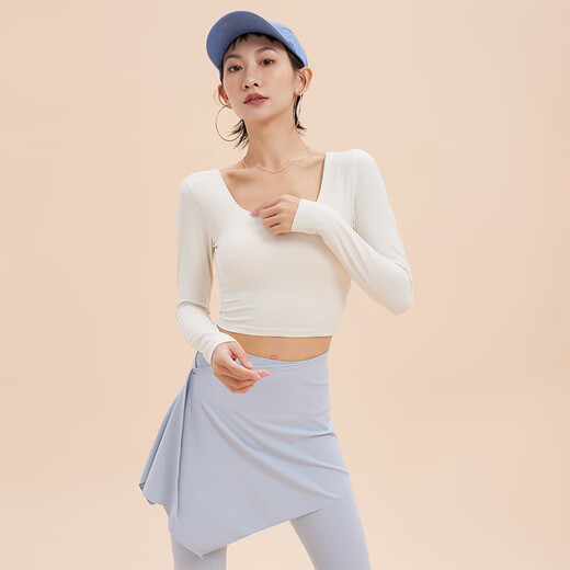 ANNERUN Square Neck Fitness Yoga Wear Long Sleeve Padded Training Wear Pilates Sports Top Women's Spring and Autumn Bottoming Shirt Trendy Ankora Red S