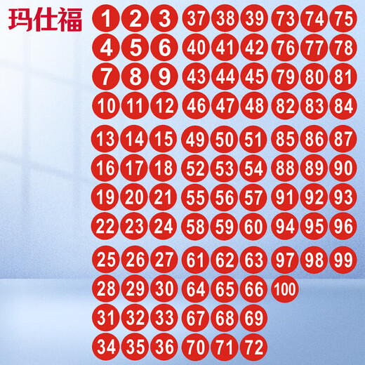 Masifu digital sticker number sticker PVC self-adhesive sticker self-adhesive serial number label sticker can be customized red diameter 3cm numbers 1-100