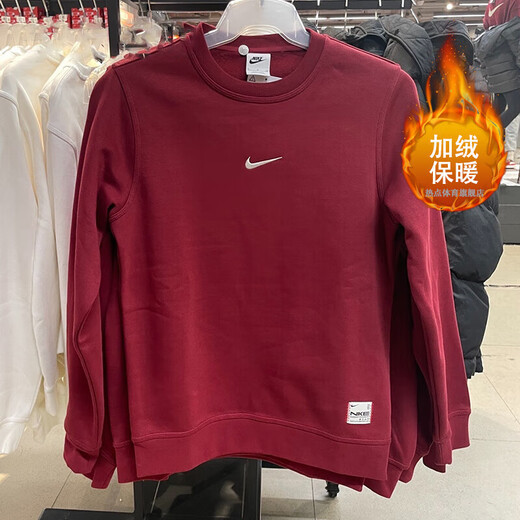 耐克卫衣男装2025秋冬新款运动服时尚舒适透气加绒保暖圆领上衣套头衫 IB5567-677/红色新年款/加绒 L (175) /建议130-150斤