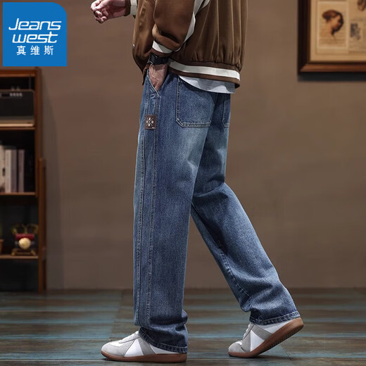 真维斯（Jeanswest）复古牛仔裤男士直筒宽松美式潮牌春夏休闲长裤子男2025春季新款 9856蓝色 4XL