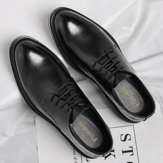Zapatos de cuero portulese zapatos casuales de cocción para hombres con estilo coreano de moda zapatos formales de lana gruesa zapatos de boda hombres 9708 negros 43