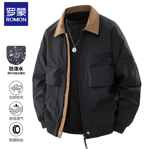 ROMON jacket men's spring and autumn jacket casual top business lapel waterproof fashion trend amber black XL