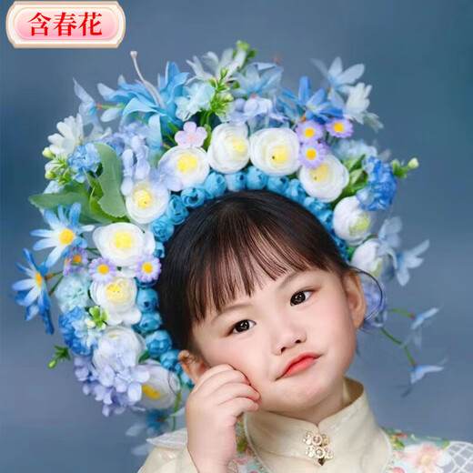 Children's hairpin headband with spring flowers, Quanzhou Hanfu silk flower hair accessories, ethnic photography, flower headband, girl's garland, children's hairpin, simple style 2
