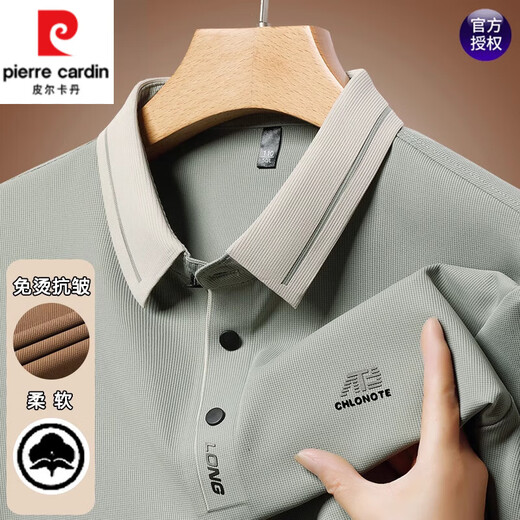 Pierre Cardin T-shirt à manches longues pour hommes 2025 Spring and Automne New Style Business Casual Loose Base Polo Shirt Top Vêtements pour hommes 16823 vert clair M 165 [suggéré 95-120Jin [Jin est égal à 0,5 kg]]]