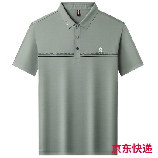 梦特娇男士桑蚕丝短袖t恤夏季中年爸爸装休闲无痕翻领polo衫 1345-绿色 M  165适合100-115斤