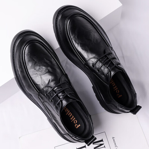 Zapatos de cuero portulese para hombres de negocios británicos para hombres zapatos casuales de negocios bajo zapatos de boda de la suela gruesa bajo 9929 Negro 39