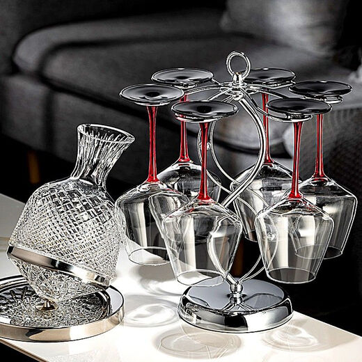 MARTIGUES crystal red wine glass light luxury family dinner wine goblet high-end crystal set red stem red wine glass * 6 + rotating decanter