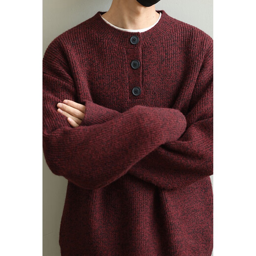 LH store autumn and winter retro lazy style Henry neck sweater boys' round neck sweater jacket light gray sweater upgraded version high quality XXS m