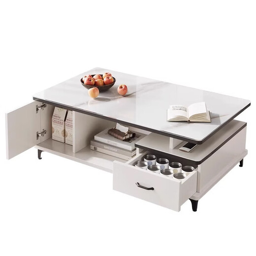 An Luosen coffee table living room household tea table tempered glass tea table small apartment simple table simple modern balcony small tea table single drawer white marble color 100*48cm