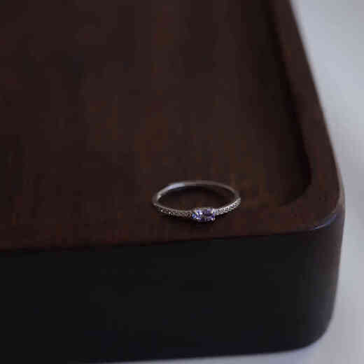 Kechu really loves the ultra-fine gemstone ring, natural and beautiful blue-purple tanzanite 925 sterling silver gift for women, minimalist style, adjustable opening