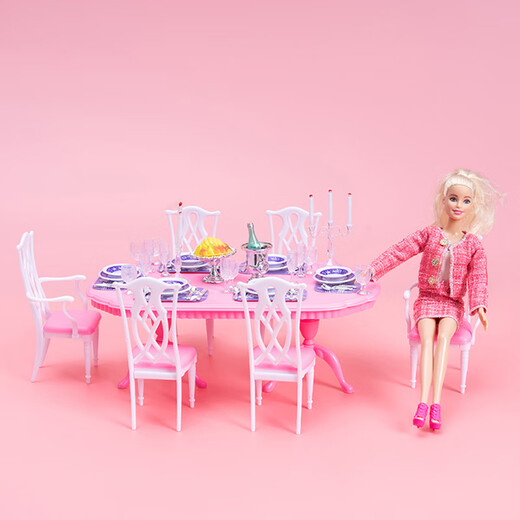 Wen Yijia doll dining table children's play house toy miniature scene simulation accessories 30 cm 6 points doll eating 9712 dining table + Mattel Barbie doll
