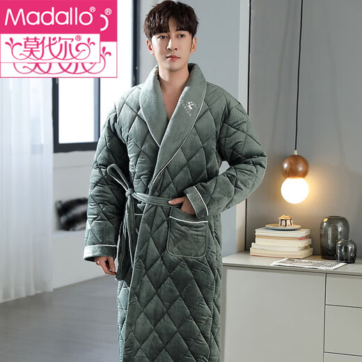 Modal Flanell Cotton Nighthots Herren Dreischicht verdickte und ausgedehnte große Pyjamas im Winter plus Samt warmes Bademantel 9923# L (170)