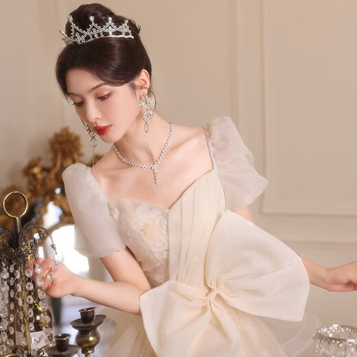 丽佰昕晚礼服裙轻奢小众高端宴会女气质高级感绝美艺考主持人年会成人礼 香槟色 L 建议105-110斤