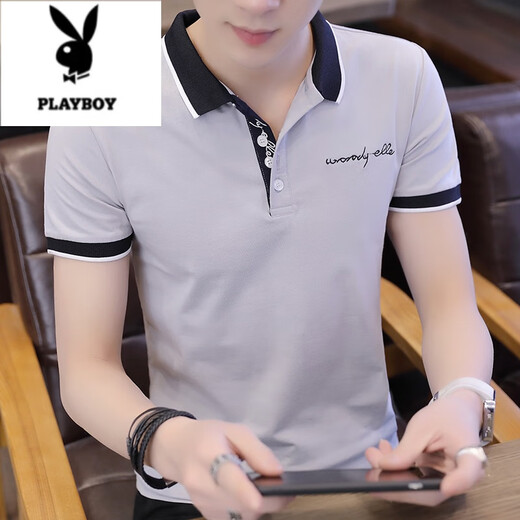 花花公子（PLAYBOY）短袖t恤男士夏季韩版潮流粉色polo衫潮牌翻领半袖上衣服学生体恤 701粉色 3XL