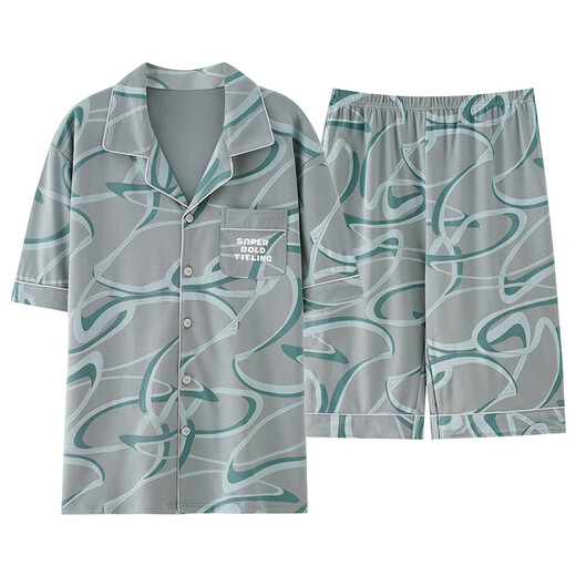 Yalu pajamas men's pure cotton summer shorts shorts 2025 new summer men's home clothing set large size for outside wear NSALM-LMSJ9227 L (recommended 100-125 Jin [Jin equals 0.5 kg])