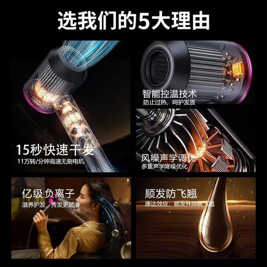SODIMYON True National 3C Certification Bladeless High Speed Hair Dryer Household Silent Negative Ion High Power Does Not Hurt the Hair Dryer Huaqiang North Electric Hair Dryer Household Men and Women Only Premium Gray Billion Level Negative Ions Single Air Nozzle + Brand New in 25 Years + Men Only