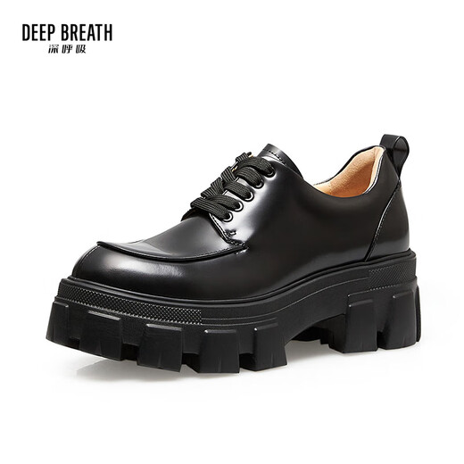 
DEEP BREATH Deep Breath Women's Shoes Cowhide Thick Sole Low Top Strap Gentleman Single Shoes Women's AX13066 Black 37