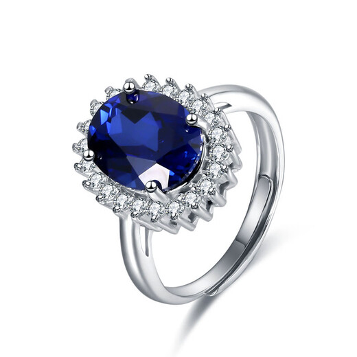 Chi Pan Princess Diana sapphire ring for women, sterling silver, hypoallergenic, live mouth, classic dark blue color gemstone jewelry, tanzanite, live mouth, adjustable