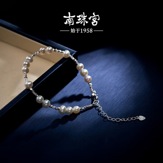 Nanzhu Palace Small Fresh Bracelet Freshwater Pearl 925 Silver Extended Adjustable Simple Fashion 5.0-6.0mm