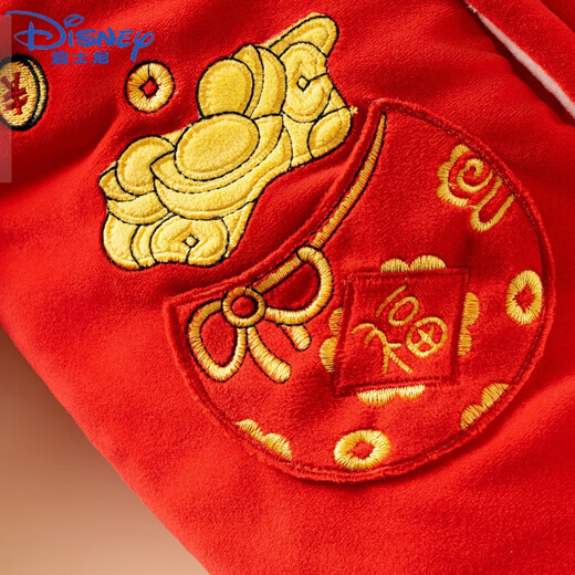 迪士尼（Disney）新生婴儿衣服秋冬加厚加绒红色宝宝连体衣蛇年满月外出服冬装冬季 TY9738红色财运亨通蛇 90cm
