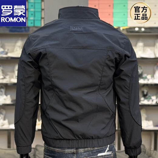 ROMON 2025 new men's stand collar green thin jacket casual top men's spring and autumn handsome jacket men's new product black 2XL suitable for 140-160Jin Jin equals 0.5 kg