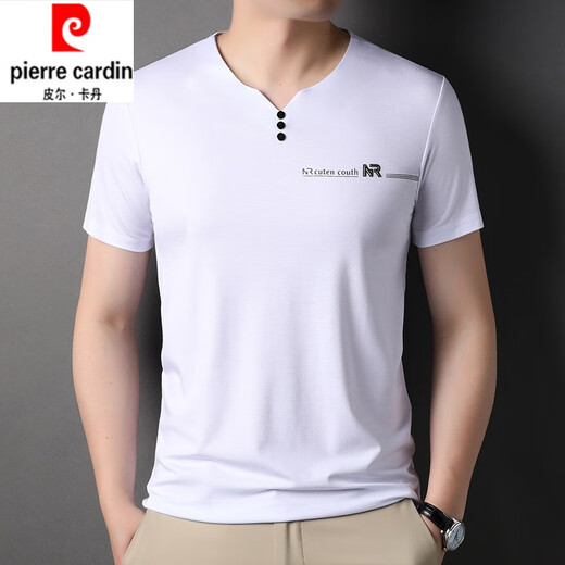 
Pier Cardin summer thin ice silk men's short-sleeved T-shirt fashionable young and middle-aged V-neck breathable imitation mulberry silk ice-sensing half-sleeved top 6998 black L 170 suggests 120 to 140 Jin [Jin equals 0.5 kg]