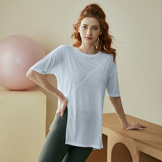 Jia Miao loose quick-drying sports t-shirt yoga wear women's summer short-sleeved Pilates training fitness tops large size blouse white S