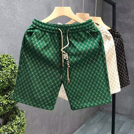 轻奢休闲短裤男女夏季高端裤子时尚百搭五分裤男士沙滩直筒大裤衩 小高X838杏色 3XL 【150-165斤】