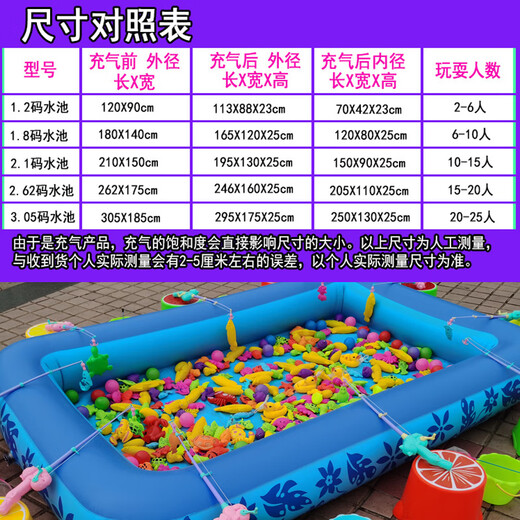 Qiaoyu Fishing Toy Children's Pool Set Square Stall Thickened Inflatable Pool Kindergarten Magnetic Fish Fishing Rod Fish 2.62 Pool (Standard with Electric Storage Pump) Set with Stool