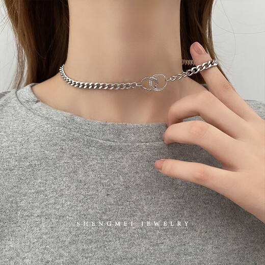 Guanpu Pavilion Fat Donglai same style men's platinum necklace new platinum double ring hip hop men and women trendy summer clavicle chain k gold white gold 45CM S