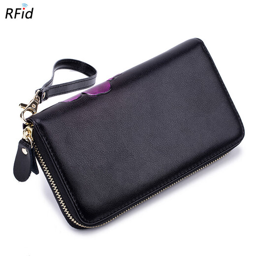 Yunfan (Yunfan) Portefeuille Long Women's Long Real Cuir Cuir Zipper portefeuille RFID Fashion Personnalité Cow Cuir Cutch 22780 Bauhinia - Purple