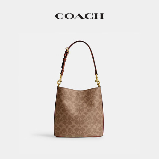 COACH Gift New Women's Classic Logo WILLOW No. 19 Soft Bucket Bag Presbyopia Women's Bag B4/Brown Caramel Color