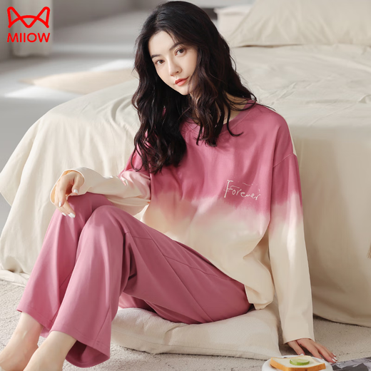 Catman (Miiow) Pyjamas pour femmes au printemps et en automne en tissu pur en coton à manches longues à manches longues pour femmes pour femmes au printemps et automne