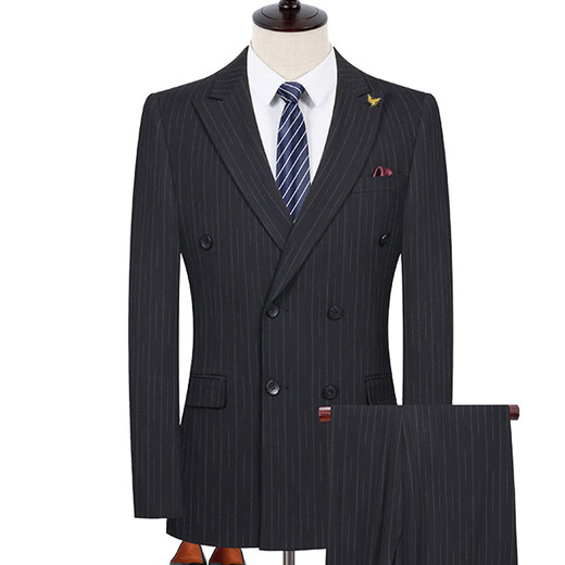 Angel Bird Double-breasted Suit Men's High-End Wool Wedding Dress Peaked Collar Business Professional Suit 995 Black Striped Double-breasted Suit + Pair of Pants 56 190/Recommended 180-200Jin Jin is equal to 0.5 kg