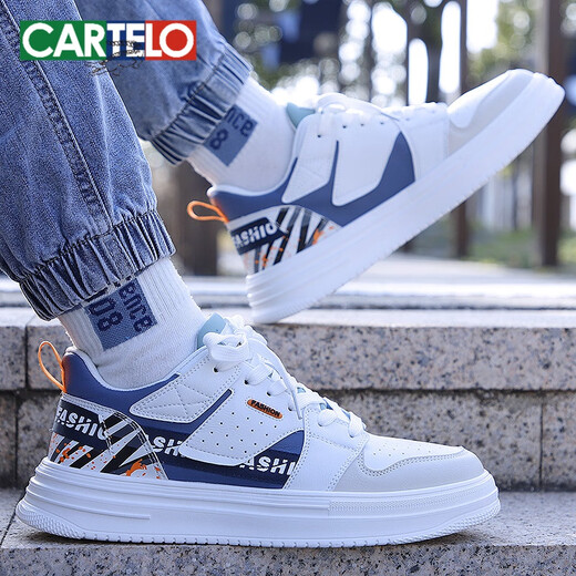 Cartelo 2025 Neue Schuhe für Männer Frühling atmungsaktuelle weiße Schuhe für Herren trendy und vielseitig weicher alleiniger Sport -Freizeitschuhe Trendy Schuhe 9910 Weiß und Schwarz 39