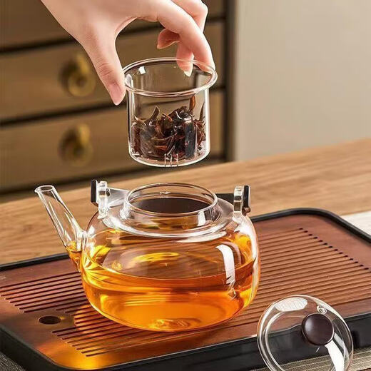 Glass teapot, raised beam tea set, tea set, full set of kettle, electric ceramic stove, large capacity V15 wood grain 1500w electric stove, single stove