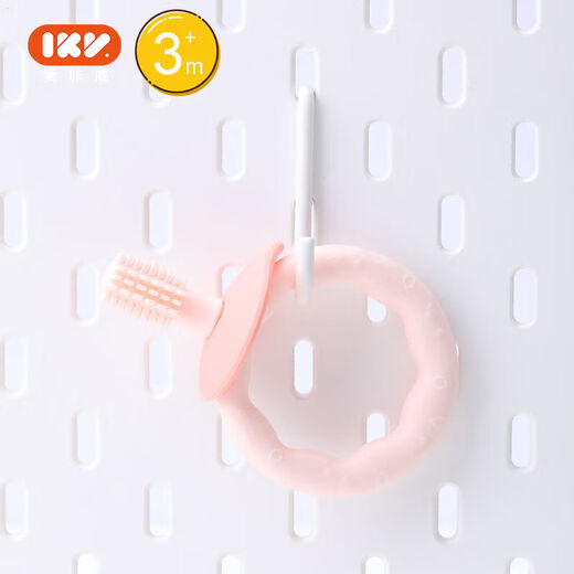 IKV donut teether baby toothbrush cleans the mouth baby molar stick silicone bite donut teether powder transparent