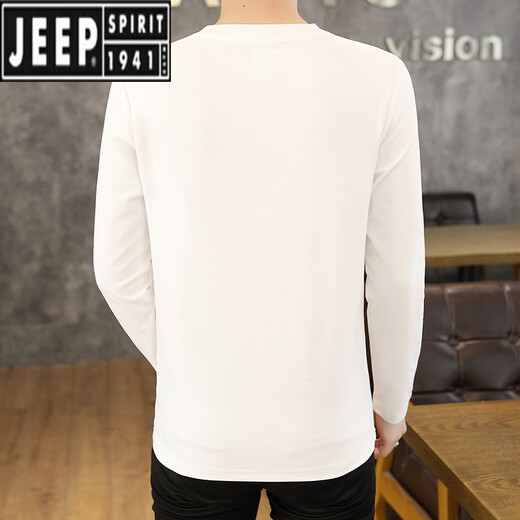 Jeep (JEEP) Henley collar long-sleeved T-shirt men's spring and autumn inner layering shirt men's cotton sweatshirt skin-friendly casual top off-white L 100-120Jin Jin equals 0.5 kg