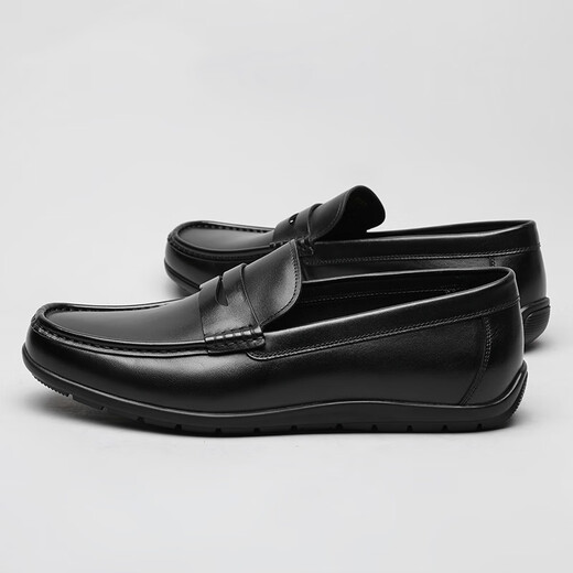 Goldlion off-size men's shoes genuine leather business casual leather shoes men's slip-on soft sole beanie shoes men's hollow black 42