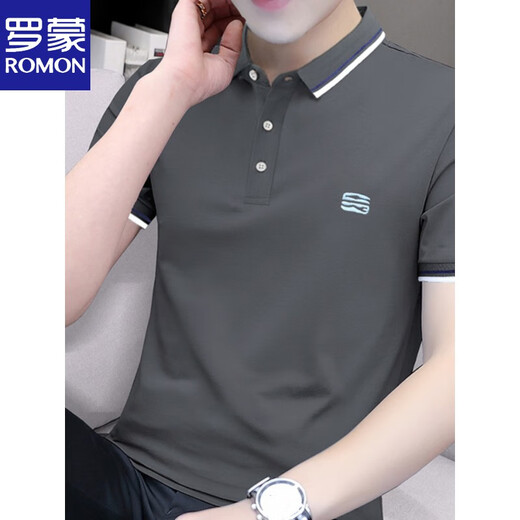 Romon Handsome Menere de cuello corto Top de manga corta de verano jóvenes casuales jóvenes de cuello pequeño camiseta media manga de polo tostado cuello blanco s5012 guapo nuevo m peso 95-115