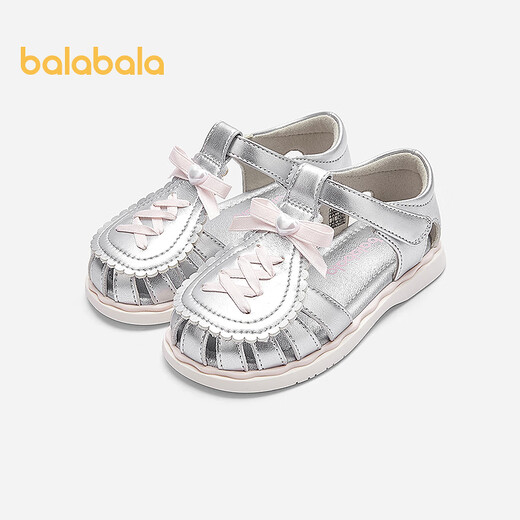 Balabala children's shoes, children's sandals, girls' shoes, summer new beach shoes, ballet style bows, modern style, smoke gray silver 20301 24