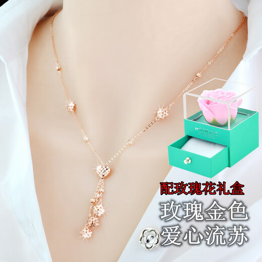 Youshu Necklace Women's 925 Sterling Silver Plated 18K Color Gold Necklace Color Silver Tassel Clavicle Chain Women's Simple Birthday Gift for Girlfriend Gold Color Ordinary Packaging