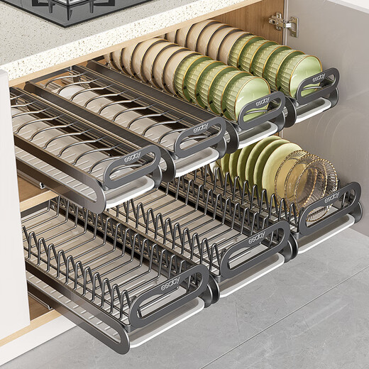 RSRDDY kitchen pull-out dish storage rack in-cabinet dish rack pull-out basket drawer-type dish plate storage rack drain rack free of installation dish rack - can hold 10 bowls suitable for countertops