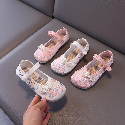 Shengxian girls Hanfu embroidered shoes children's ethnic style dance shoes old Beijing cloth shoes ancient costume princess baby China 728-6 exquisite beige 25 size inside length 15.2cm