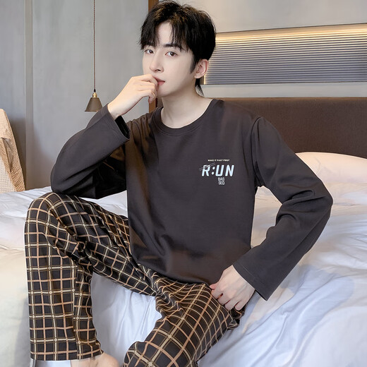 
Yalu pajamas men's spring and autumn pure cotton 2025 new men's home clothing set full cotton summer large size for outdoor wear NSALM-QZ9923 L (recommended 120-140Jin [Jin equals 0.5 kg])