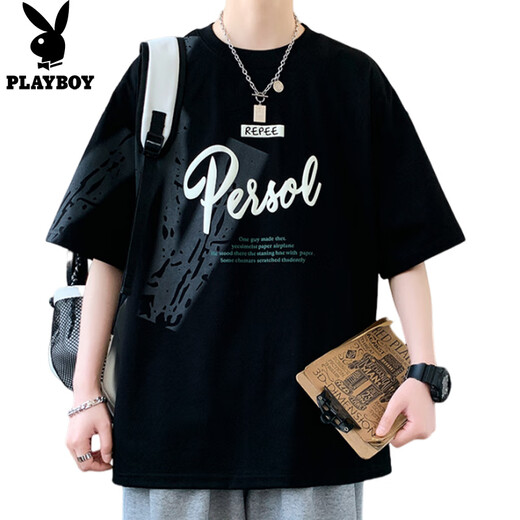 Camiseta de manga corta Playboy para hombres en verano impresión de letras sueltas en la camiseta de media manga de la sola manga americana de hombres de moda
