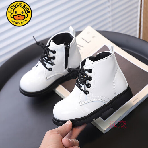 G.Duckkids Little Yellow Duck Style British Martin Boots Children's PU Leather 2025 New Spring and Autumn Girls Short Boots Student Boy 6629 Negro 21